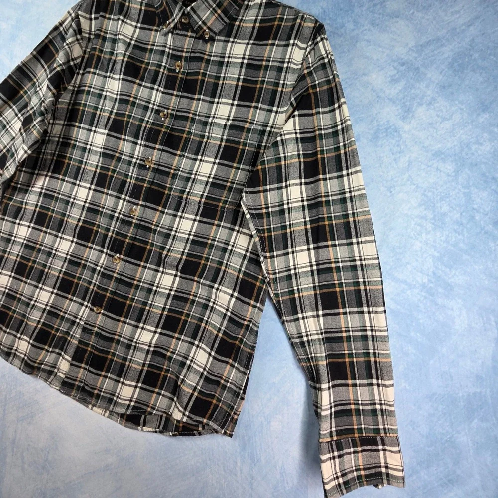 Banana Republic Mens Untucked Fit Plaid Button Down Shirt Black Green Medium